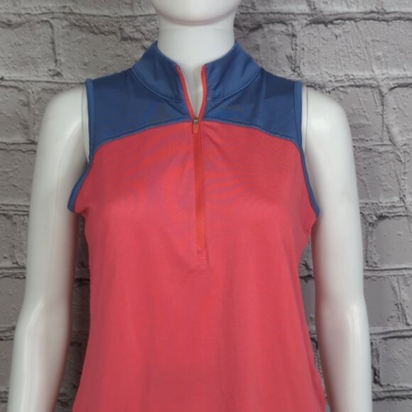 Jofit Sleeveless Golf Polo Womens M Blue Coral Zip Neck Performance Top - Picture 2 of 9